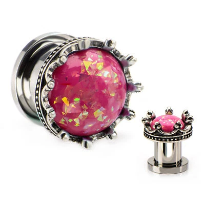 PAR-Opalita rosa con corona de acero atornillado tapones para los oídos calibre 12 mm/1/2"  Foto 1 de 4