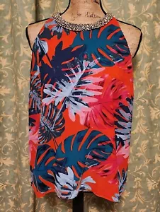 Jennifer Lopez Women's Petite L Colorful Sleeveless Embellished Neck Chiffon Top - Picture 1 of 8