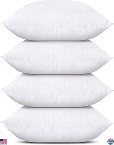 Set of 4 White Throw Pillows 18x18 Inches for Sofa, Bed, Couch Decor - Picture 1 of 6