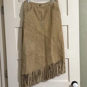 Vtg Western Lederrock Margaret Godfrey Größe 8 Fransen gefüttert Cowgirl Hippie - Bild 1 von 14