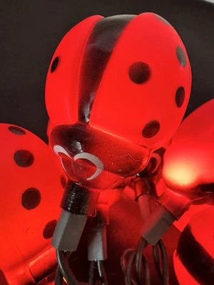 Vintage Ladybug String Lights Red W Black Spots Patio Party Decor Working Camper - Image 1 of 4