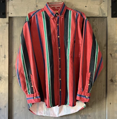 Vintage 90s Duck Head Long Sleeve Button Down Shirt Med Stripes Red Blue Green - Image 1 of 4