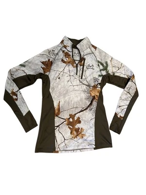 女式小号 (34-36) REALTREE APC 雪地 1/4Zip 白色迷彩性能层衬衫 — 第 1/3 张图片