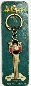 Vintage AUTOGRAM SIGNET KEY RING PLYMOUTH Car NOS on Card 1949 '50'53'54  UN-CUT - Picture 1 of 11