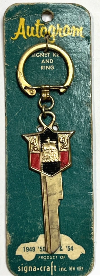 Vintage AUTOGRAM SIGNET KEY RING PLYMOUTH Car NOS on Card 1949 '50'53'54  UN-CUT - Image 1 of 4