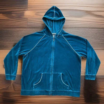 Sudadera con capucha SJB ACTIVE para mujer talla XL verde azulado terciopelo gris ribete cremallera completa mezcla de algodón Foto 1 de 4