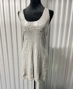 Ed Hardy Racerback Tank Kleid XL Metallic Silber Schlangenmuster Y2K bestickt - Bild 1 von 12