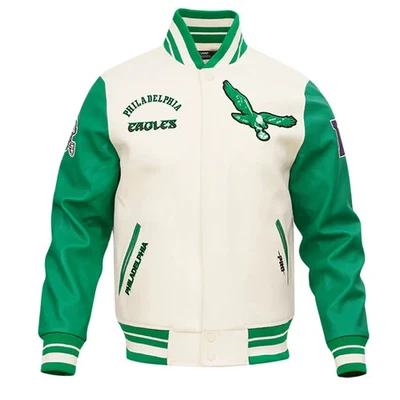 CHAQUETA UNIVERSITARIA NFL RETRO PHILADELPHIA EAGLES CLÁSICA DE LANA ACANALADA PARA HOMBRE Flying Eagle Foto 1 de 4