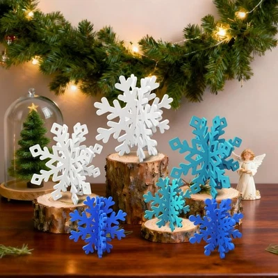 12 Pcs Christmas Snowflake Decorations - 3D White, Blue, Dark Blue  - Image 1 of 4
