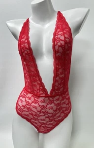 Victoria's Secret Red Lace Teddy Bodysuit Size XS Sheer Thong Deep V - Picture 1 of 12