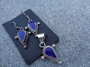 Sterling Silber Mexiko Anhänger & Ohrringe blauer Lapislazuli - Bild 1 von 8