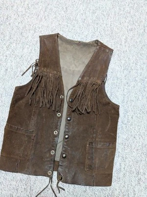 vintage 1950s handcrafted FRINGE cowhide leather 34 vest WESTERN vest motorcycle - Image 1 of 4
