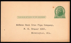 RARE 1924-THE McWANE CAST IRON PIPE COMPANY, BIRMINGHAM, ALABAMA  POSTAL CARD - Picture 1 of 2
