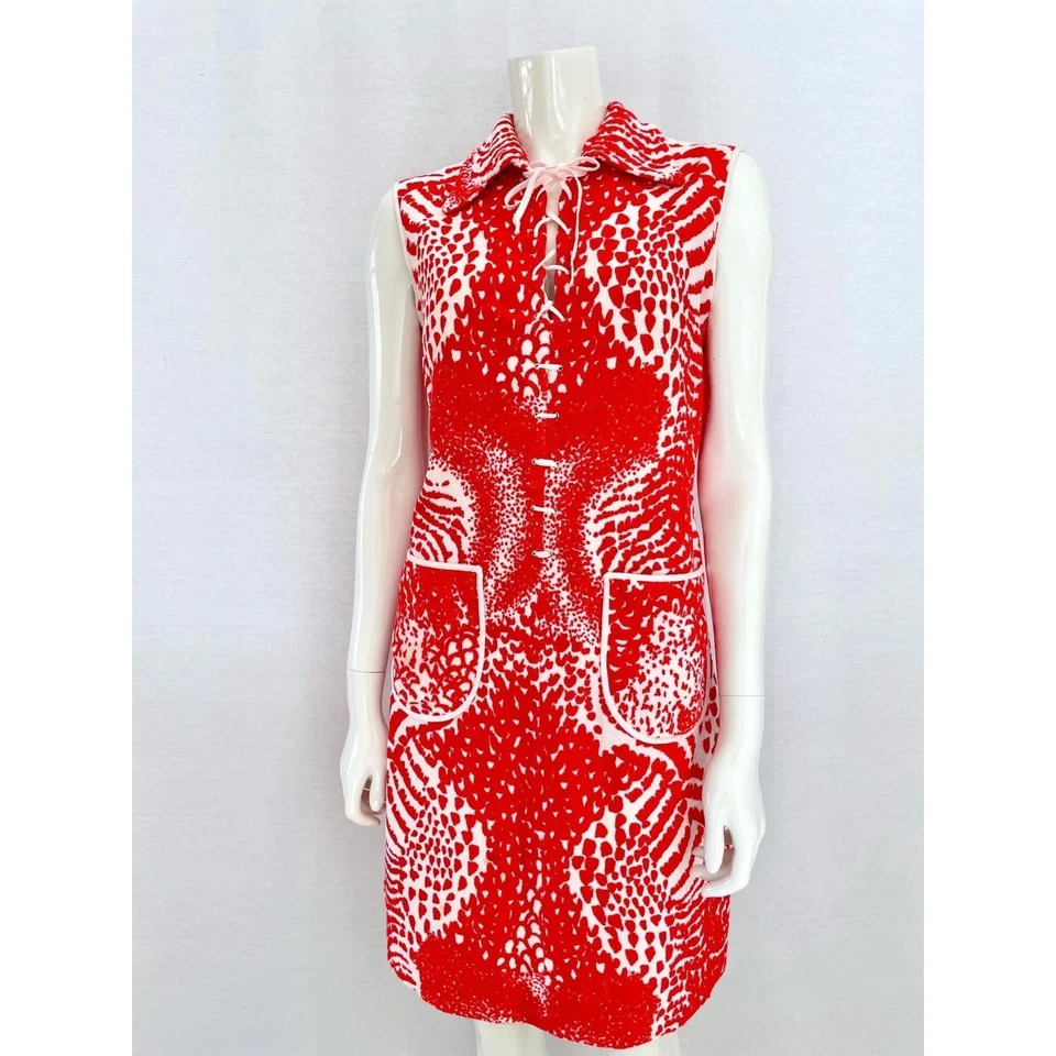 60s Mod Mini Dress, Vanessa Retro Shift Dress, Psychedelic Print Dress, Size 40 - Image 1 of 4