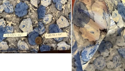 2.75  Yds VTG Semi-Sheer Fabric Blue Floral Poly-Rayon 1970s 2 Pcs Large Roses - Image 1 of 4