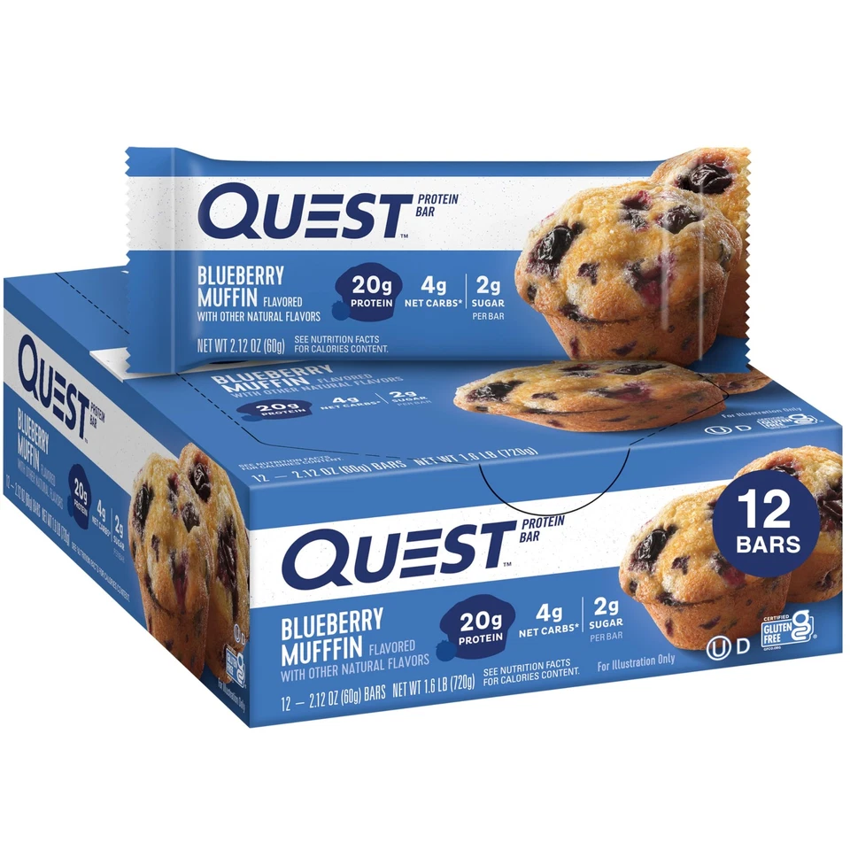 Barritas proteicas Quest Nutrition Blueberry Muffin, 20 g de proteína, 2 g de azúcar, 5 g neto... Foto 1 de 4