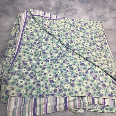 Funda nórdica completa reversible Pottery Barn Kids verde púrpura azul floral a rayas Foto 1 de 4