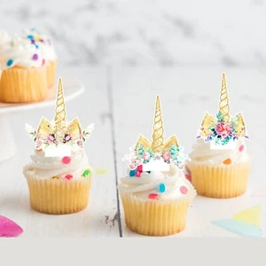 Unicorn Ears Horns Pre-cut Edible Stand-Up Wafer Card Cupcake Toppers - Picture 1 of 2
