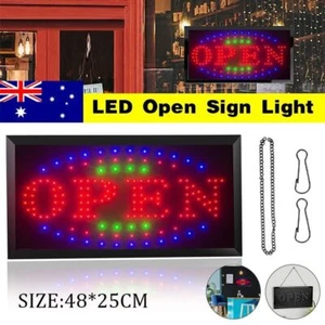 SUPER BRIGHT OPEN LED NEON SIGN LIGHT Plate for Shop Restaurant BAR 48X25CM 240V - Picture 1 of 12