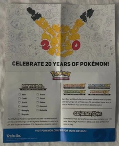 Celebrate 20 Years Of Pokémon 8x10 Poster 2016 Train On Pokemon Trading CardGame - Picture 1 of 4