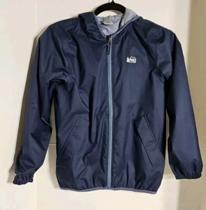 REI Co Op Jacket Kids Medium 10-12 Blue Full Zip Windbreaker Hooded Pockets - Picture 1 of 9