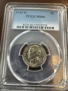 1945-D 5C JEFFERSON NICKEL 35% Silver PCGS MS66 - Picture 1 of 2