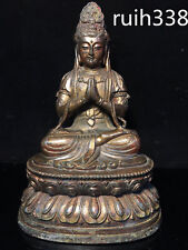 9.44 "Old Chinese Tibet Pure copper carving guanyin bodhisattva Buddha statue