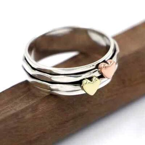 Mens & Women Spinner Ring 925 Silver Heart Love Ring Meditation Jewelry For Her - Picture 1 of 3