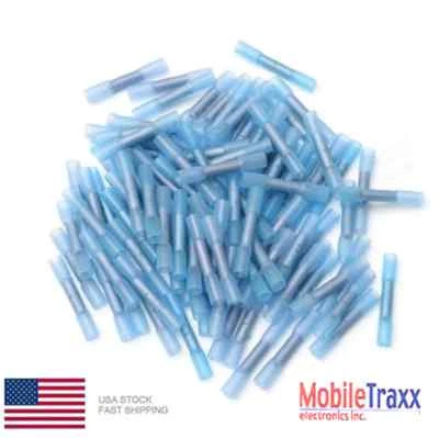 Marine 100~pcs 16-14 AWG Blue Heat Shrink Adhesive Glue Butt Wire Connector  - Image 1 of 4