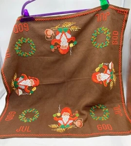 Vintage Norweger Jul Weihnachten Hand Kreuzgenäht Weihnachtskranz Tischdecke - Bild 1 von 6