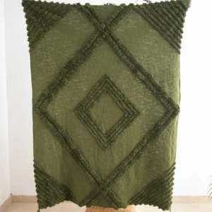 Olivgrün Schlammtuch Baumwolle Wohndeko Überwurf getuftet Decken Überwurf Boho Blanke - Bild 1 von 2