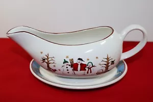 Debbie Mumm SNOWMAN Gravy Boat and Underplate Sakura - Picture 1 of 6