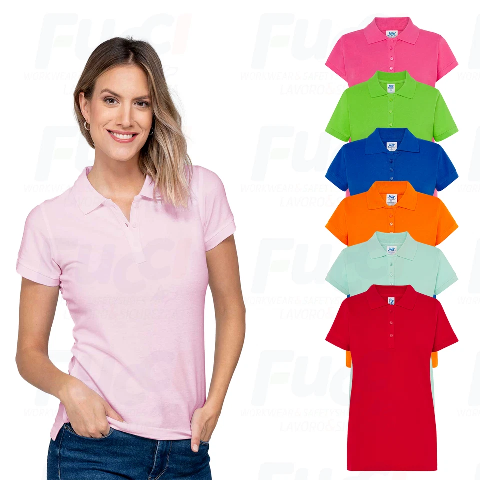 POLO DONNA A MANICA CORTA CON COLLETTO 100% COTONE PIQUET JHK POPL200 - Immagine 1 di 1