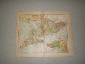 Map of Ontario Railroads & Towns & Canals Color Plate circa 1900 - Picture 1 of 3