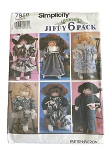 7650 Simplicity Abbie's Jiffy 6 Pack 22" Doll and Clothes Sewing Pattern Uncut - Picture 1 of 1