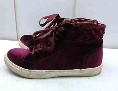 Steve Madden Women Maroon 6.5M Red Velvet Hi Top Lace Up Fashion Sneaker Shoes - Image 1 of 4