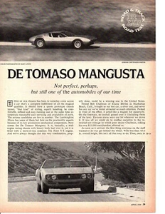 De Tomaso Mangusta 1969 302/230 hp ~ prueba de carretera original de 4 páginas / artículo / anuncio - Imagen 1 de 1