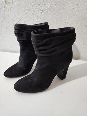 DKNY Black Slouched Faux Suede Ankle Boots Block Heel Booties Women's Size 6 - Image 1 of 4