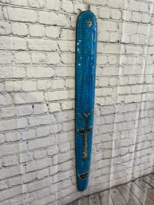 80cm Blue Mosaic Mirror Mask Carved Painted Ethnic Tribal Wall Art Handmade - Picture 1 of 9