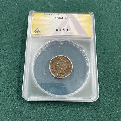 1904 indian head cent Anacs AU 50 - Image 1 of 2