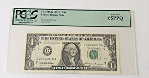 1999 1$ FW Fr. 1925-G US Dollar PCGS 65PPQ Federal Reserve Note - Picture 1 of 2