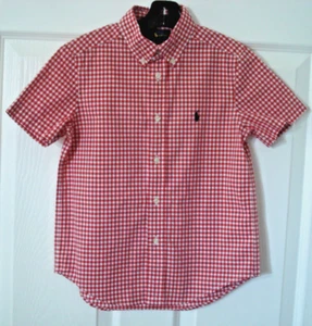 Ralph Lauren Boys Red White Gingham Check Short Sleeve Button Up Shirt Size 6 - Picture 1 of 7