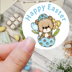 Happy Easter Blue Bear Stickers 45mm Sheet of 24 Party Bag choice of designs - Picture 1 of 4