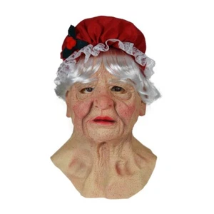 Christmas Old Woman Realistic Face Human Mask Cosplay Masks Full Head Latex Mask - Picture 1 of 5