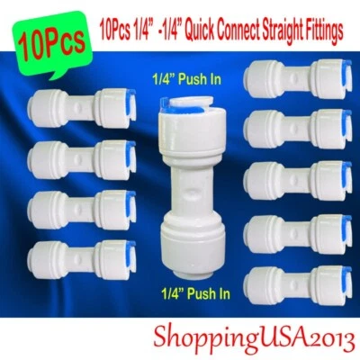 10Pcs 1/4"-1/4" Quick Connect Push Fit Straight Fitting Connector RO Water - Image 1 of 4