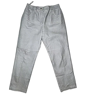 Pantalones Estilo Metro 100% Cuero Plateado Talla Pequeña 10 Bolsillo Forrado 27.5" Entrepierna 10P Foto 1 de 4
