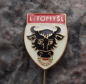 Antique Litomysl Black Bull Ox Head Czech Heraldic Crest Coat of Arms Pin Badge - Picture 1 of 4