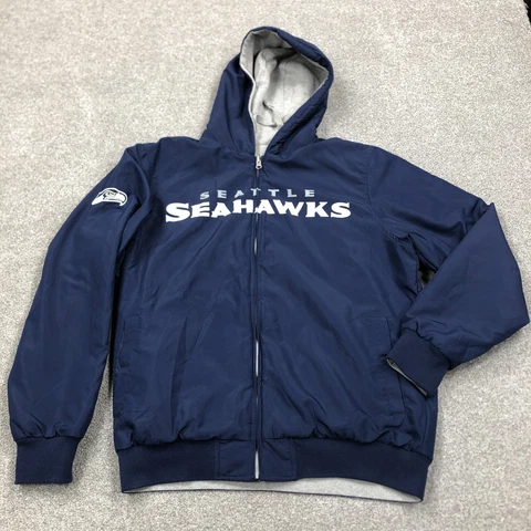 Seattle Seahawks Coat Men Large Blue Gray Jacket Windbreaker Reversible Adult F4 Cover