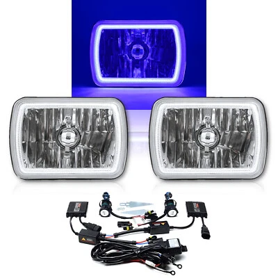 7X6 Purple SMD Halo Glass Metal Headlight 35w 6K HID Light Bulb Headlamp Pair - Image 1 of 4