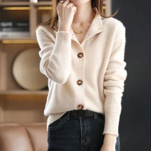 Mujeres Suéter Cárdigans Lujo Invierno Cachemira Tejido Crochet Prendas para el torso Pullover Top - Imagen 1 de 20